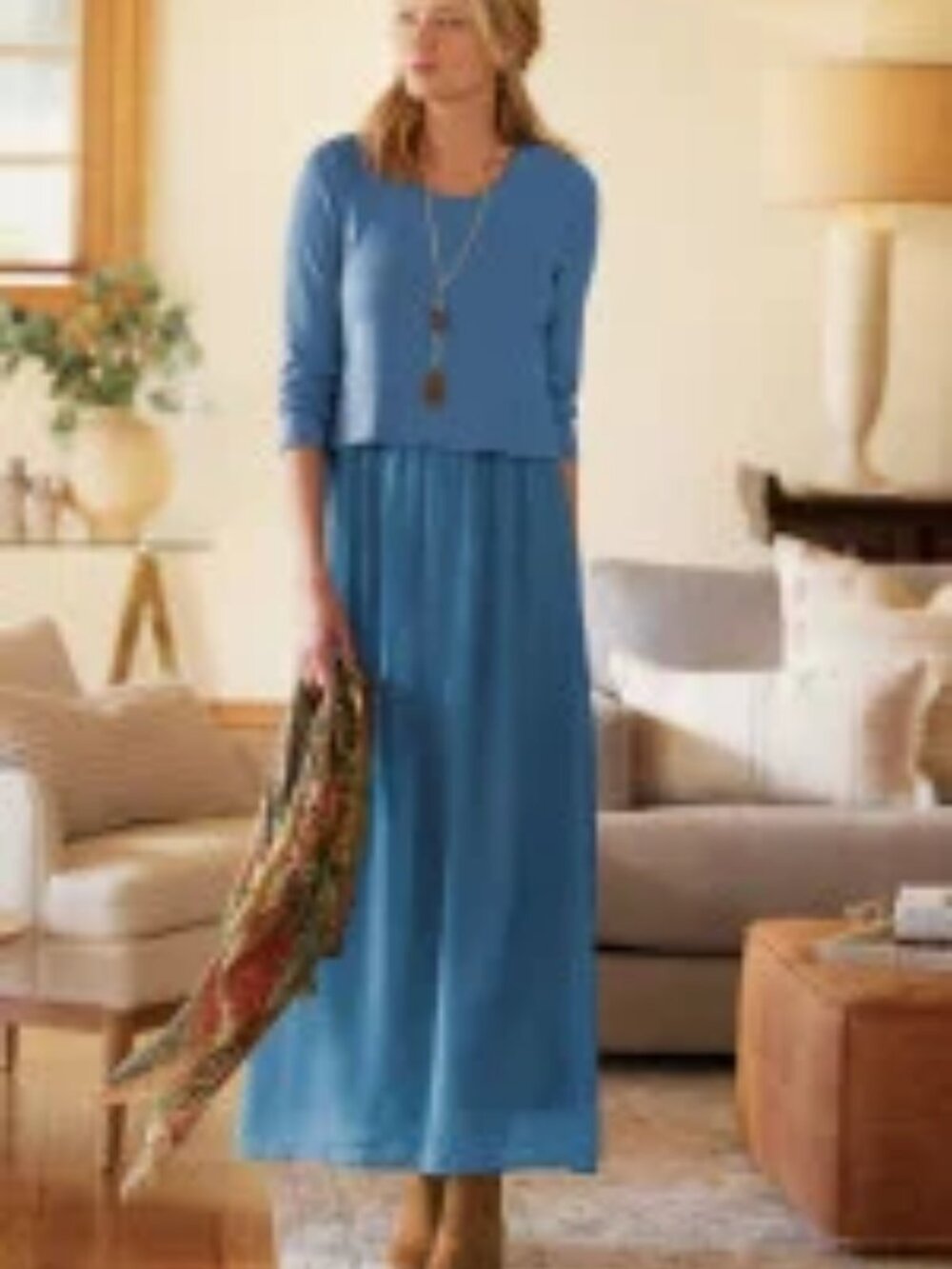 Soft Surroundings Long Sleeve Maxi Cassie Dress NWOT  size M Moonlight Blue